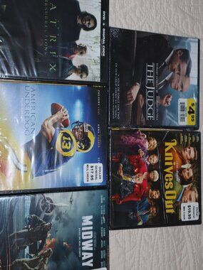 5 DVDs Movies Videos NWT The Judge Knives Out Matrix Midway Based on Real Events